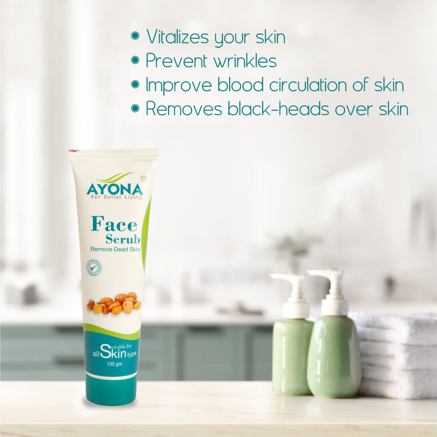 ayona face scrub | Brightens skin complexion-deep pore cleansing, removes dullness & blemishes